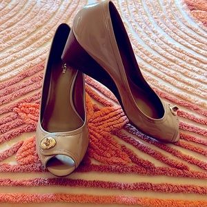 Coach Nude Patent Leather Wedge Heels
